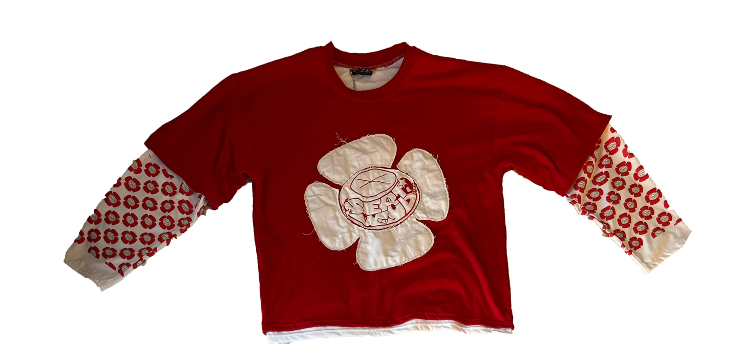 Red Oversized Double Layer Unisex Long Sleeve Tee